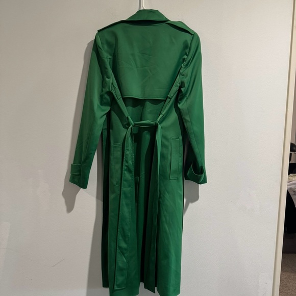 Amaryllis Green Cascade Open Front Belted Jacket Trench Coat NWT Small - Picture 2 of 3
